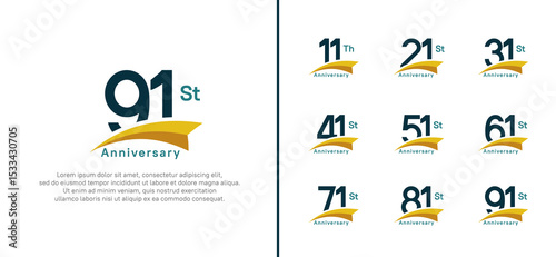 set of anniversary logo style yellow ribbon. vector design black color for celebration