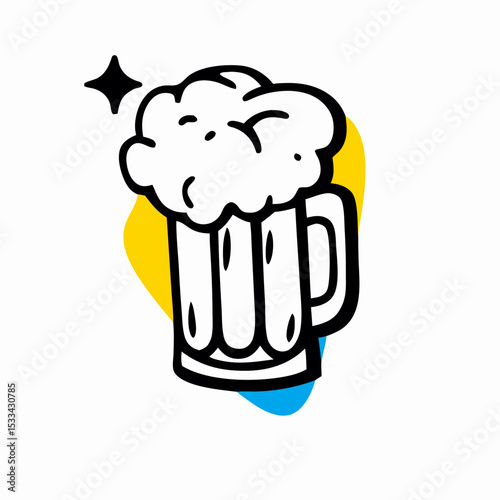 Hand-drawn Beer Mug Illustration, Frothy Beer, Pub