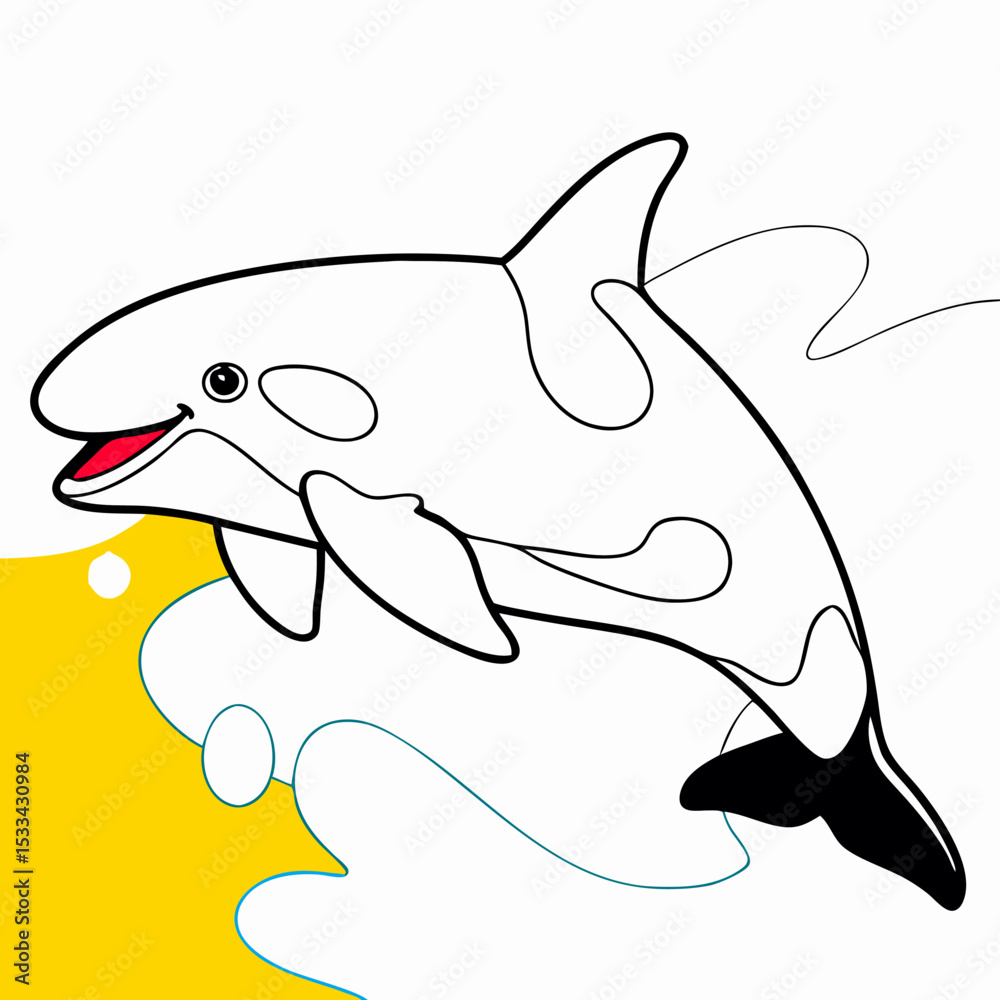 Naklejka premium Happy Orca Whale Coloring Page Illustration