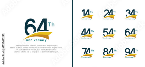 set of anniversary logo style yellow ribbon. vector design black color for celebration