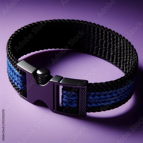 Black Woven Wristband isolated on blue background 4