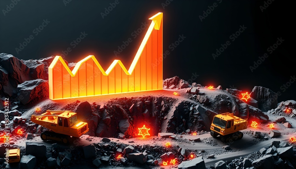 Obraz premium 3D financial diagram with mining industry background