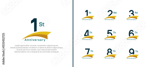set of anniversary logo style yellow ribbon. vector design black color for celebration