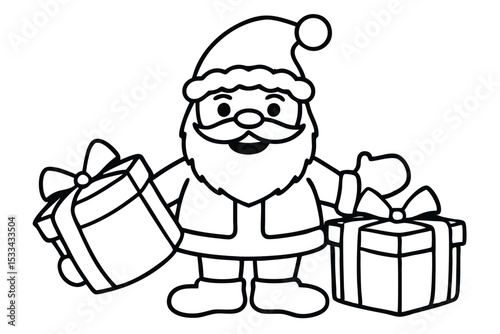Santa Claus with Gifts Outline Style for Coloring or Decoration