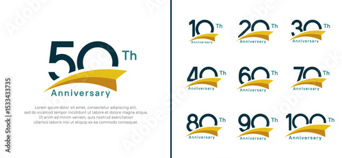 set of anniversary logo style yellow ribbon. vector design black color for celebration