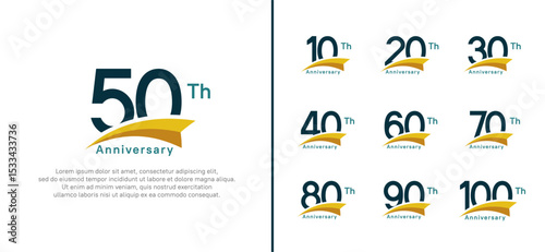 set of anniversary logo style yellow ribbon. vector design black color for celebration