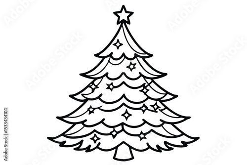Christmas Tree Outline with Stars for Coloring or Decoration Project