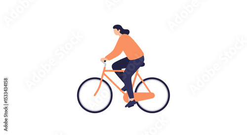 Cyclist Illustration: Woman Riding Bicycle on White Background