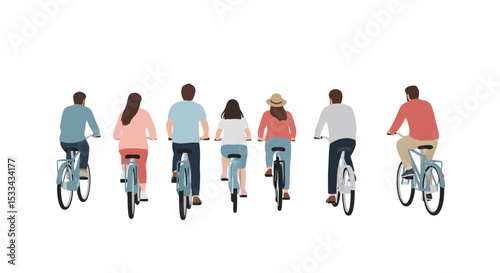 Cycling Group: Back View of People on Bikes