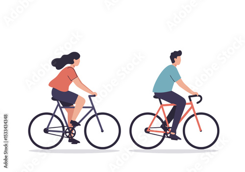 Couple Cycling Together, Flat Vector Illustration