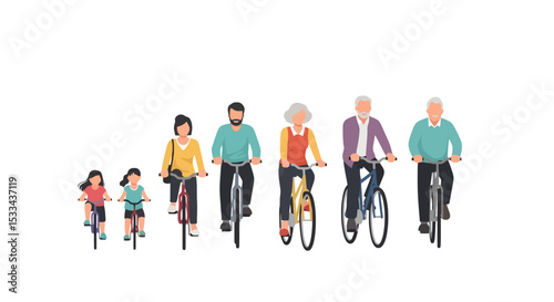 Generational Cycling: Family Bike Ride Illustration