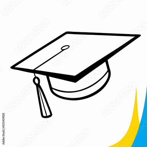 Graduation Cap Illustration: Black and White Drawing