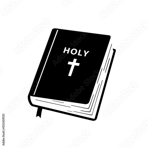 Illustration of a black holy bible with white cross silhouette