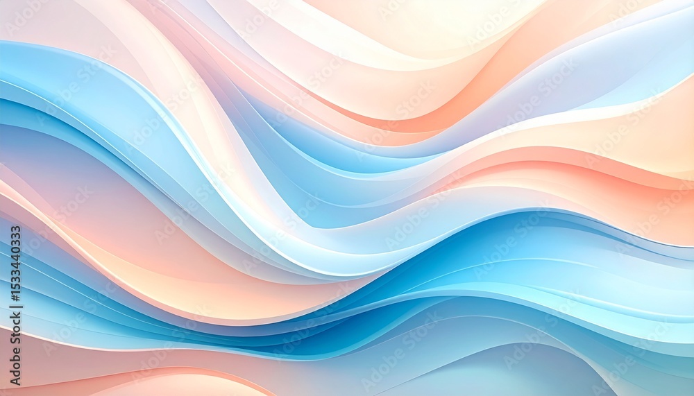 Fototapeta premium Abstract fluid gradient waves in pastel blue and peach tones