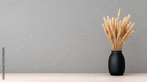 Flores secas blancas decorativas en un jarrón negro sobre fondo gris 87293621 1