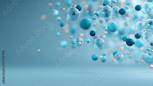 GClose-up of blue exosome particles inside transparent spheres. 3D illustration of exosomes in biotechnology. Scientific visualization related to cosmetology and trichology.enerated image 87616433 1