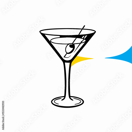 Classic Martini Cocktail Illustration: Olive, Glass, Drink