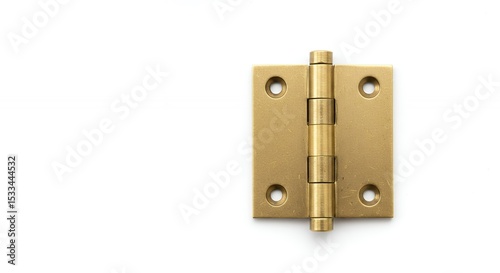 Golden brass hinge on white background