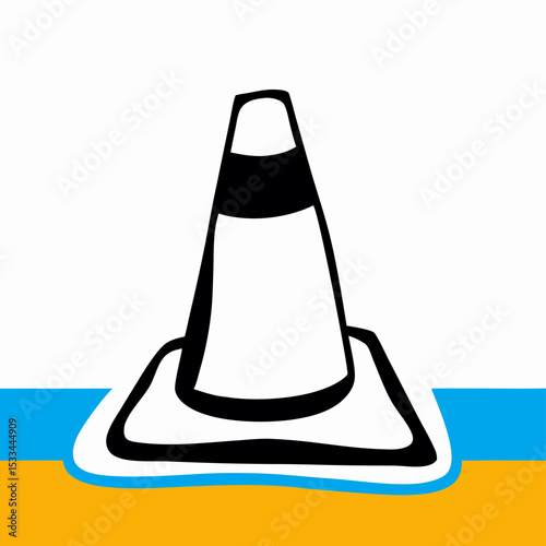 Cartoon Traffic Cone on Beach, Summer Safety Illustration