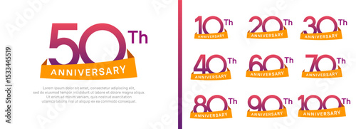 set of anniversary logo style orange ribbon. vector design purple color for celebration