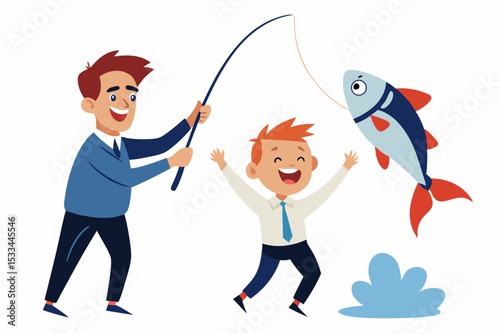 Happy father and son fishing together, a joyful bonding experience, for family blogs and websites