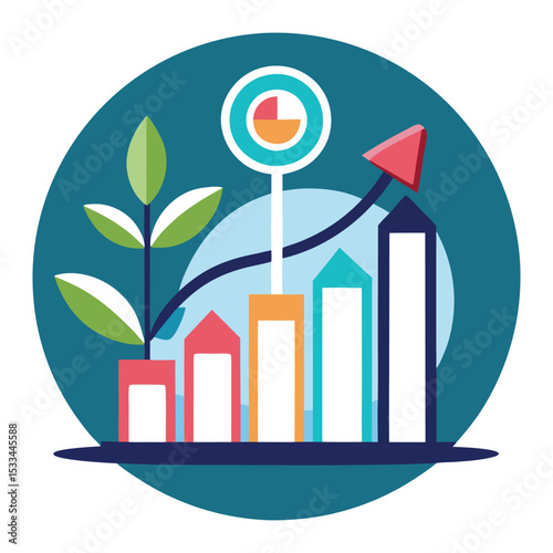 Sustainable growth business chart and plant icon
