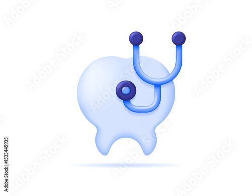 a concept of dental clinic or dentist. dental health and hygiene check. illustration of a tooth with a stethoscope. health care. symbol or icon. minimalist 3d style design. element or asset