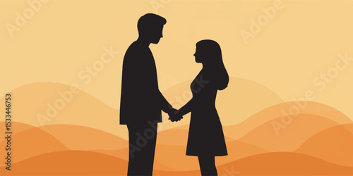 Couple Holding Hands Vector in Flat Minimalist Style