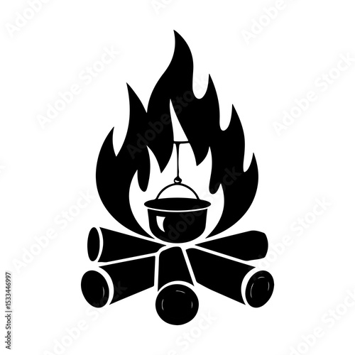 Campfire with Hanging Pot for Outdoor Cooking