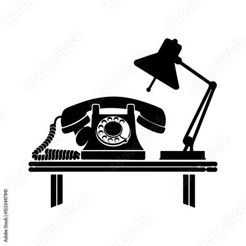 Silhouette of a Vintage Rotary Dial Telephone