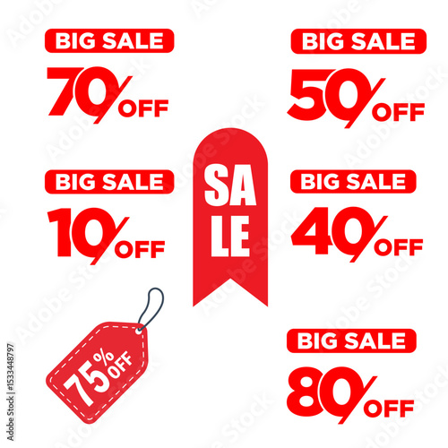 Big Sale Discount Vector Set – 10% to 80% Off Promotional Elements in High Resolution