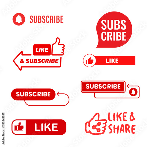Channel and Social Media Icon Set – Like, Comment, Share, and Subscribe Button Vector Pack