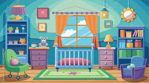Colorful nursery with toys and cozy decor in a bright room