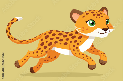Playful cartoon leopard running across a light background