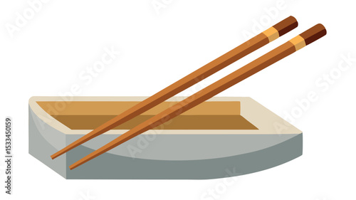 Chopsticks resting on a small dish of sauce in an Asian dining setting