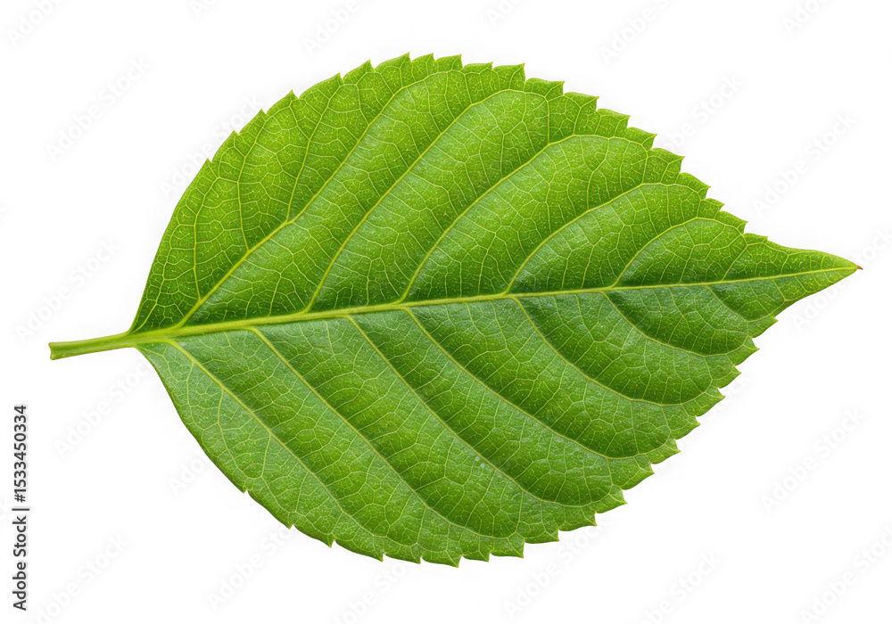 Obraz premium Single green leaf isolated on black background