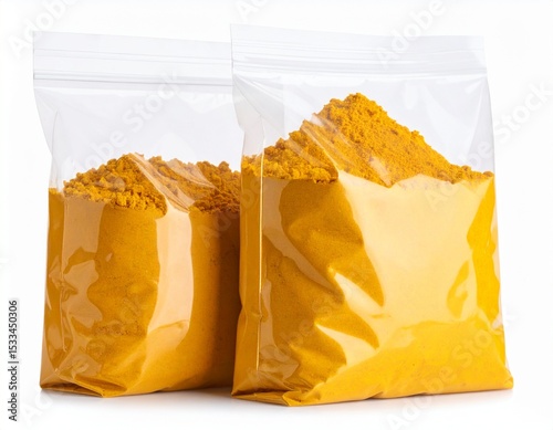 Turmeric powder in a plastic bag – representing spice trade, natural health, and culinary essentials.