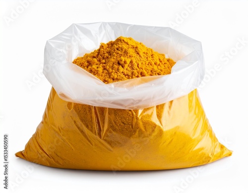 Turmeric powder in a plastic bag – representing spice trade, natural health, and culinary essentials.