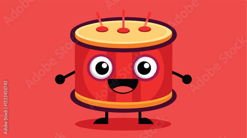 Cute cartoon drum character with smiling face and vibrant red color