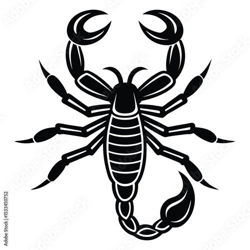 Black and white stylized scorpion illustration