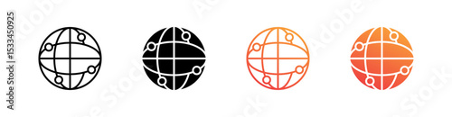 Global Network Multiple Style Icon Set Vector 