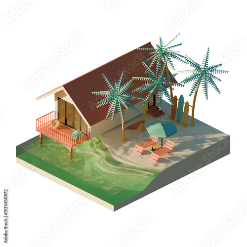 Isometric Summer Beach 3D Render Illustration