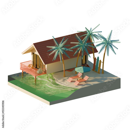 Isometric Summer Beach 3D Render Illustration