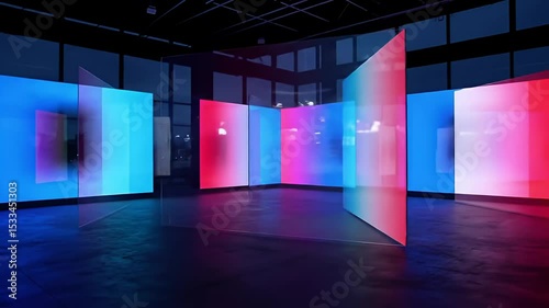 Abstract Light Installation with Colorful Panels in Modern Gallery Space