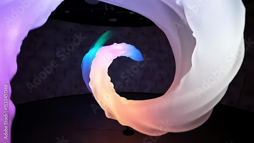 Abstract Light Installation Featuring Dynamic Color Shifting in Dark Environment with Smooth Movement and Creative Visual Effects