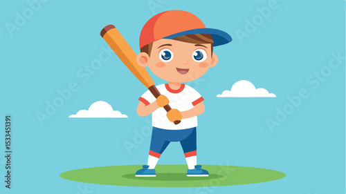 Young boy in baseball gear stands ready to play on a bright sunny day in the park