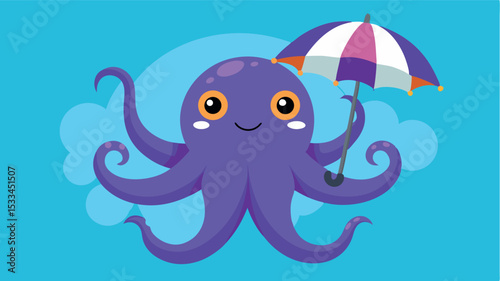 Cartoon octopus with an umbrella enjoying a sunny day at the beach