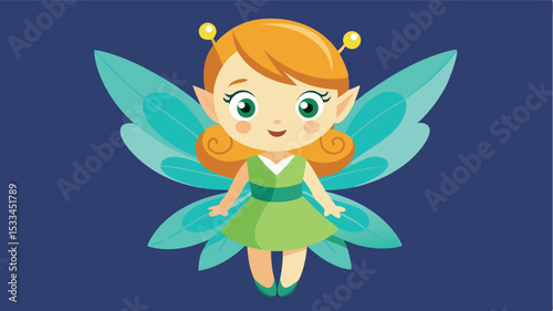 Cute cartoon fairy character with colorful wings in a magical pose