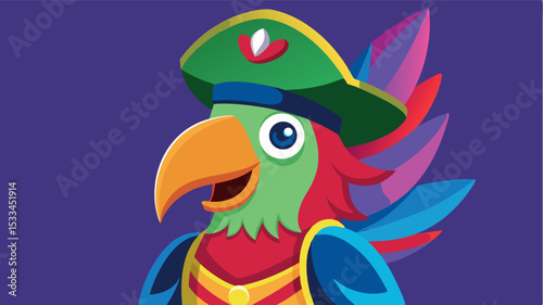 Colorful parrot character in festive costume for celebration or event