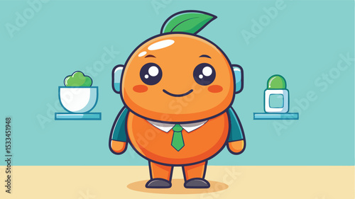 Cheerful cartoon orange character in a modern setting